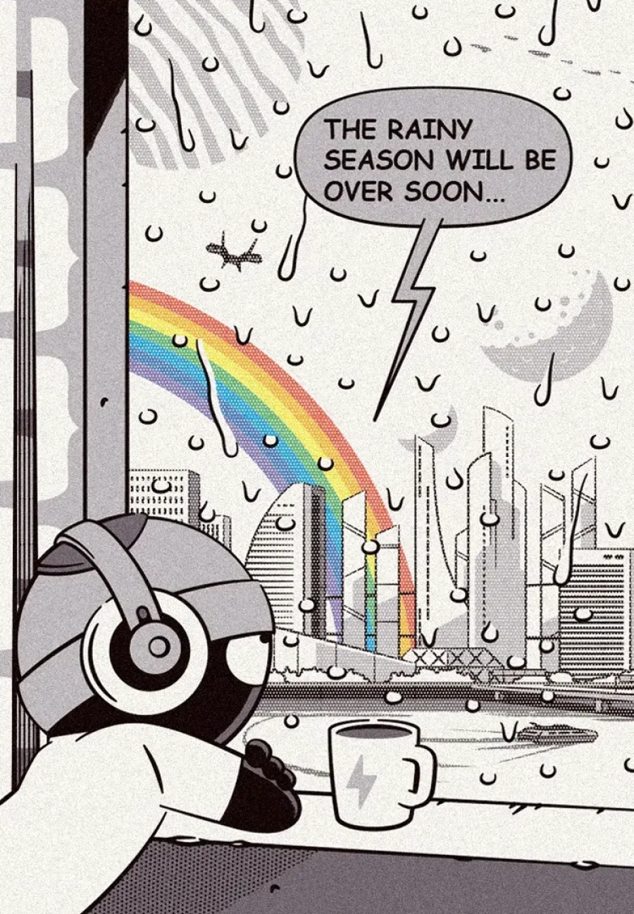 長い梅雨が明けるとそこには虹が。